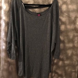 Torrid Black Grey Shimmer Slinky Top black lace 4x